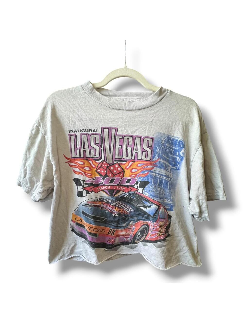 Vintage 1998 Inaugural Las Vegas 400 Race T-Shirt Soft Cotton Cropped Size L FC